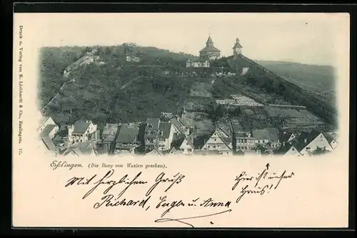 AK Esslingen, Ortsansicht mit Burg von Westen gesehen