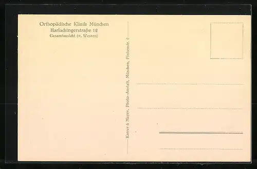 AK München, Orthopädische Klinik, Harlachingerstrasse 12, Gesamtansicht von Westen