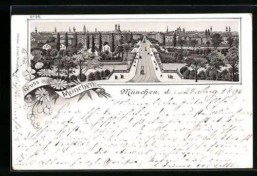 Lithographie München, Gesamtansicht aus der Vogelschau