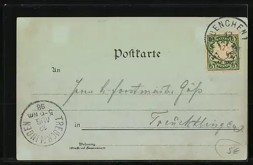 Lithographie München, Totalansicht vom Protestantischen Kirchturm