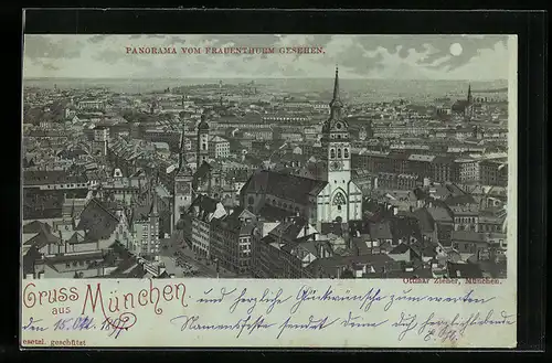 Mondschein-Lithographie München, Panorama vom Frauenthurm gesehen