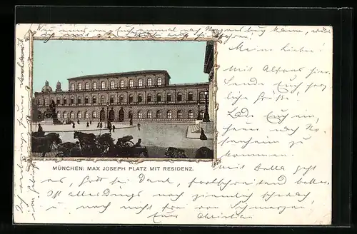 Lithographie München, Max Joseph Platz mit Residenz