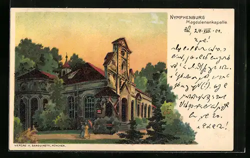 Lithographie München, Nymphenburg, Magdalenenkapelle