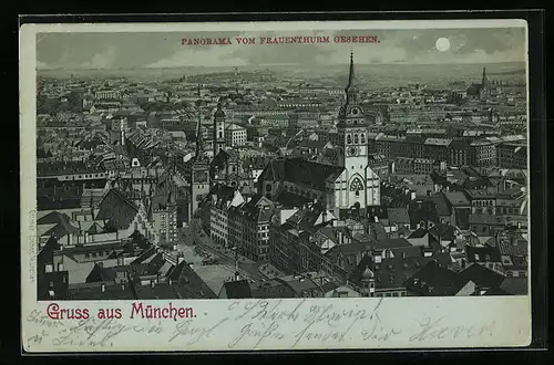 Mondschein-Lithographie München, Panorama vom Frauenturm gesehen