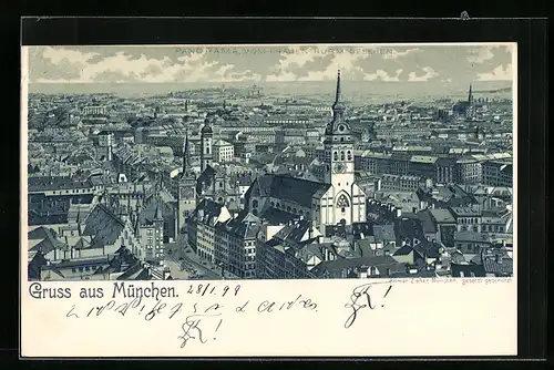Lithographie München, Panoramablick vom Frauenturm