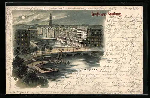 Lithographie Hamburg, Teilansicht mit Kleiner Alster