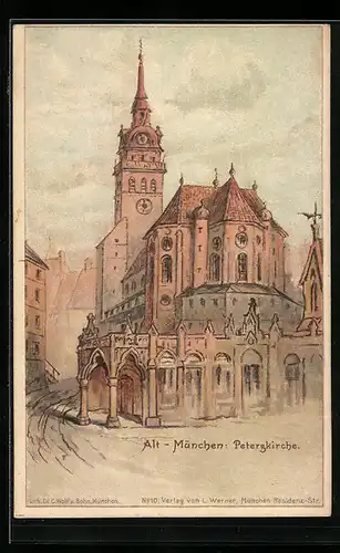 Lithographie Alt-München, Peterskirche