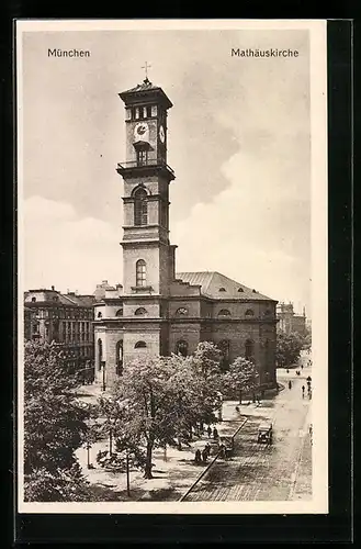 AK München, Strassenpartie bei der Matthäuskirche