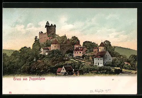 AK Pappenheim, Ortsansicht mit Blick auf Burg