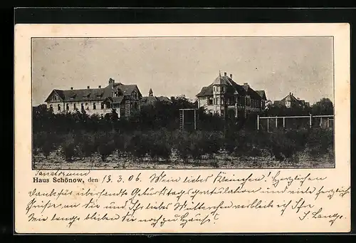 AK Schönow, Ortspartie mit Sanatorium