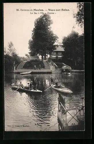 AK Vaux-sur-Seine, Le Bac à l`Ile Venise