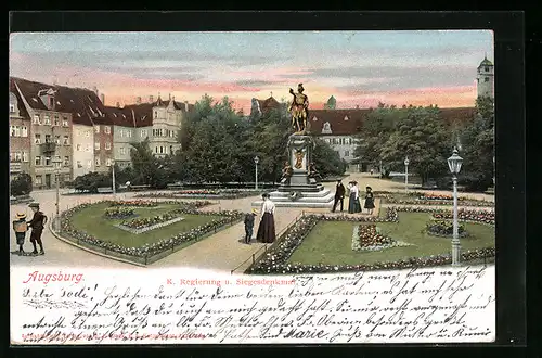 AK Augsburg, K. Regierung und Siegesdenkmal