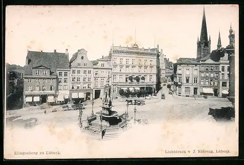 AK Lübeck, Klingenberg, Möbel-Fabrik v. W. Senff, Druckerei u. Papierhandlung A. Levy