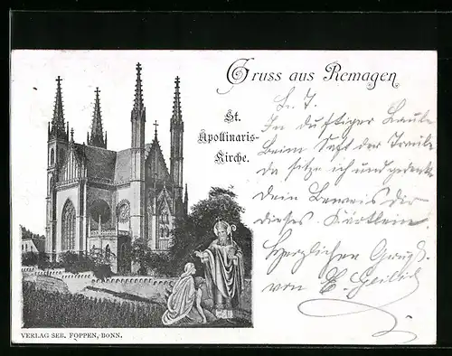 Lithographie Remagen, St. Apollinaris-Kirche