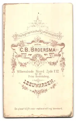 Fotografie C.B. Broersma, Leeuwarden, Willemskade Noord Zyde F.12, Junge Frau mit Ohrringen im Kleid