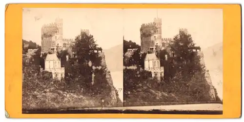 Stereo-Fotografie unbekannter Fotograf, Ansicht Trechtingshausen, Blick nach der Burg Rheinstein