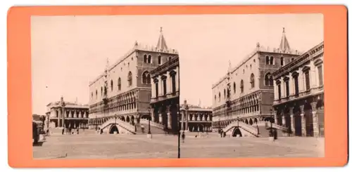 Stereo-Fotografie unbekannter Fotograf, Ansicht Venedig, Palazzo Ducale e Ponte della Paglia