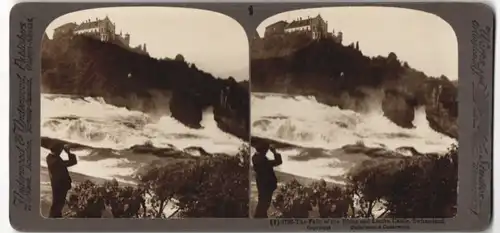 Stereo-Fotografie Underwood & Underwood, New York, Ansicht Laufen-Uhwiesen, Blick auf das Schloss Laufen und Rheinfälle