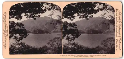 Stereo-Fotografie Strohmeyer & Wyman, New York, Ansicht Callander, Blick auf den Loch Katrine mit Insel