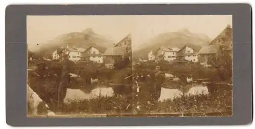 Stereo-Fotografie unbekannter Fotograf, Ansicht Seelisberg, Blick in die Gemeinde mit Bergpanorama