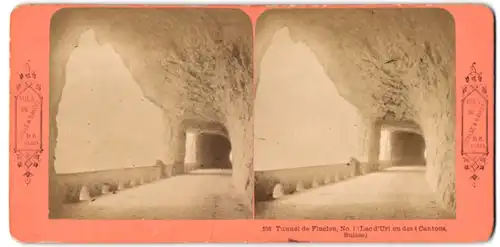 Stereo-Fotografie Adolphe Block, Paris, Ansicht Flüelen, Tunnel der Axenstrasse bei Flüelen