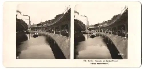 Stereo-Fotografie NPG, Berlin, Ansicht Berlin, Bahnhof Mönckebergbrücke mit Hochbahn am Landwehrkanal