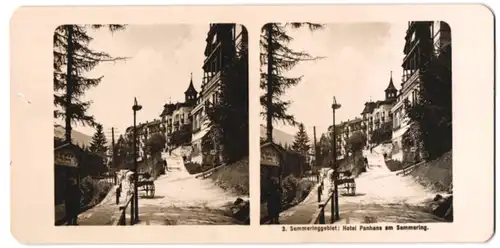 Stereo-Fotografie unbekannter Fotograf, Ansicht Semmering, Auffahrt und Blick zum Hotel Panhans