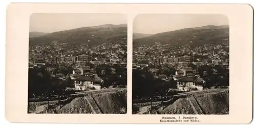 Stereo-Fotografie unbekannter Fotograf, Ansicht Sarajevo, Gesamtansicht der Stadt von Süden