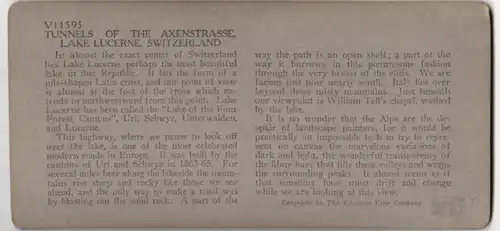 Stereo-Fotografie Keystone View Co., Meadville / PA., Ansicht Flüelen, Blick in den Tunnel der Axenstrasse