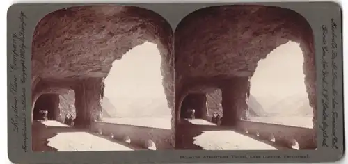 Stereo-Fotografie Keystone View Co., Meadville / PA., Ansicht Flüelen, Axentrasse mit dem Tunnel