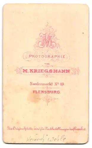 Fotografie M. Kriegsmann, Flensburg, Nordermarkt 49, Heinrich Wehle im Portrait