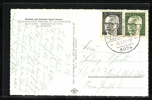 AK Odenthal-Scheuren, Gasthof und Pension Josef Heuser, Innenansichten