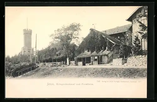 AK Jena, Gasthaus Forsthaus und Kriegerdenkmal