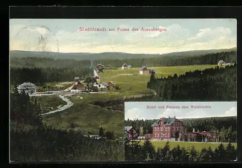 AK Steinbach am Fusse des Auersberges, Hotel und Pension zum Waldfrieden, Panorama
