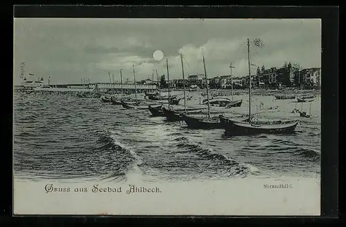 Mondschein-AK Ahlbeck, Seebad, Strandbild