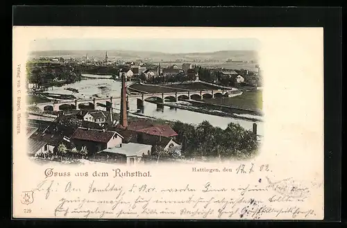 AK Hattingen /Ruhrthal, Uferpartie mit Brücke