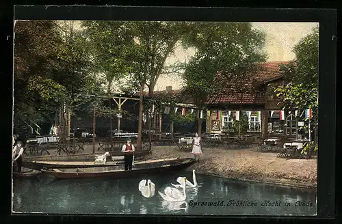 AK Lehde /Spreewald, Gasthaus zum fröhlichen Hecht