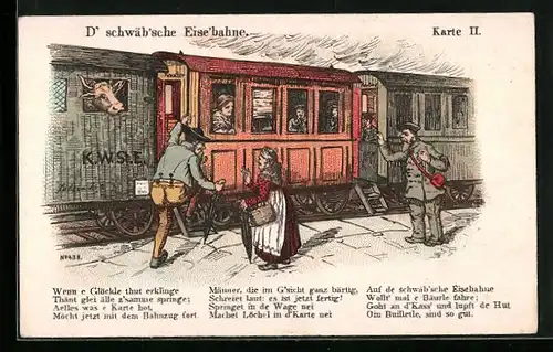 Lithographie D`schwäbische Eise`bahne, Karte II., Scherz