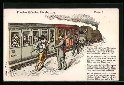 Lithographie D`schwäbische Eise`bahne, Karte I., Scherz