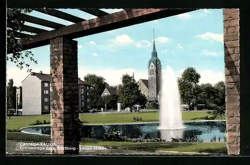 AK Castrop-Rauxel, Grünanlage mit Springbrunnen, Wartburg-, Ecke Lange Strasse