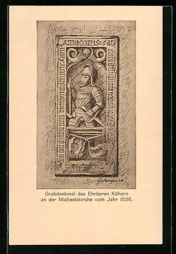 AK Waiblingen, Grabdenkmal des Ehrbaren Kühorn an der Michaelskirche vom Jahr 1526