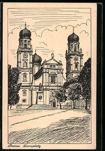 AK Passau, Blick zum Domplatz