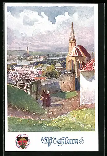 AK Deutscher Schulverein NR 288: Pöchlarn, Ortspartie an der Kirche