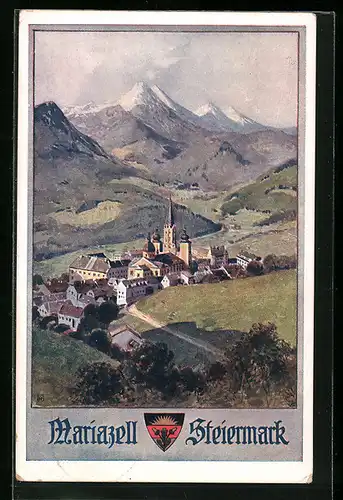 AK Mariazell, Totale mit Gebirgswand