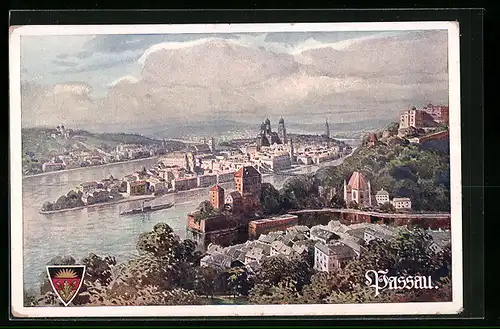 Künstler-AK Deutscher Schulverein Nr. 563: Passau, Blick über die gesamte Stadt