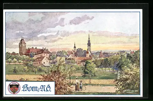 Künstler-AK Horn, Totalansicht, Deutscher Schulverein 1880
