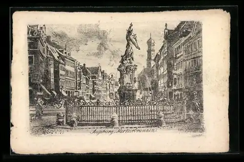 Künstler-AK Carl Jander: Augsburg, Merkurbrunnen