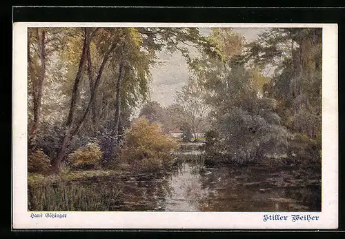 Künstler-AK Hans Götzinger, Deutscher Schulverein Nr. 975: Stiller Weiher im Park