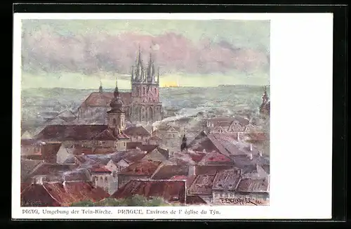 Künstler-AK Ferdinand Engelmüller: Praha, Okolí Tynského chrámu