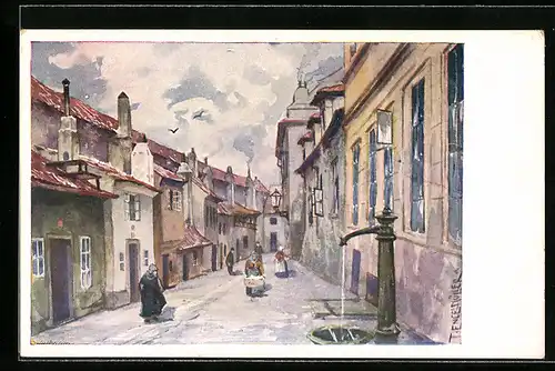 Künstler-AK Ferdinand Engelmüller: Prag, Zlatá ulicka
